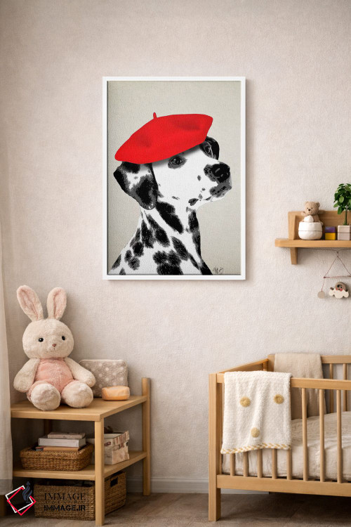تابلو دکوراتیو سگ دالماتین با کلاه بره قرمز اثر فب فانکی - D3W