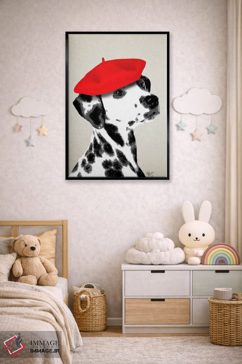 تابلو دکوراتیو سگ دالماتین با کلاه بره قرمز اثر فب فانکی - D5B