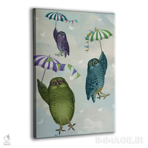 تابلو دکوراتیو جغدها با چتر ۲ اثر فب فانکی - نمای پرسپکتیو محصول