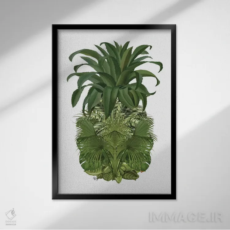 تابلو دکوراتیو آناناس گل دار ۴ اثر فب فانکی - نمای قابدار مشکی