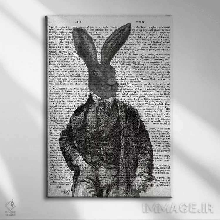 تابلو دکوراتیو آقای خرگوش ویکتوریایی ۱ اثر فب فانکی - نمای روبهرو روی دیوار