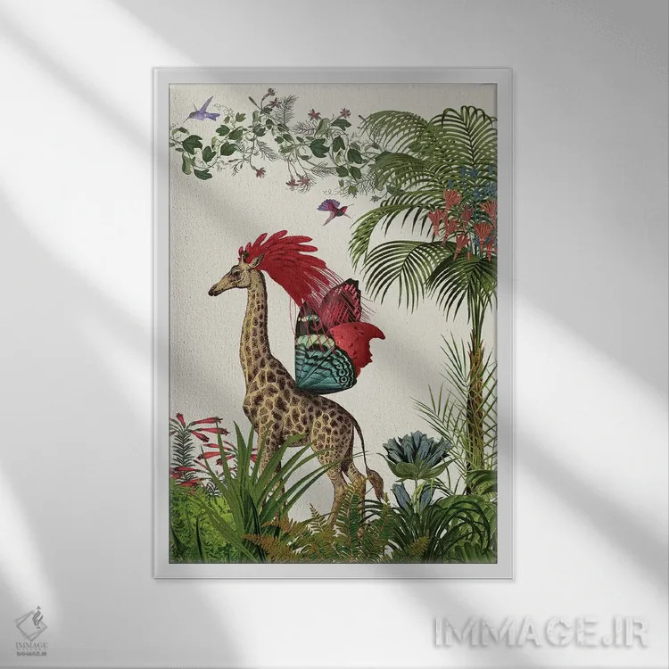 تابلو دکوراتیو زرافه استوایی ۴ اثر فب فانکی - نمای قابدار سفید
