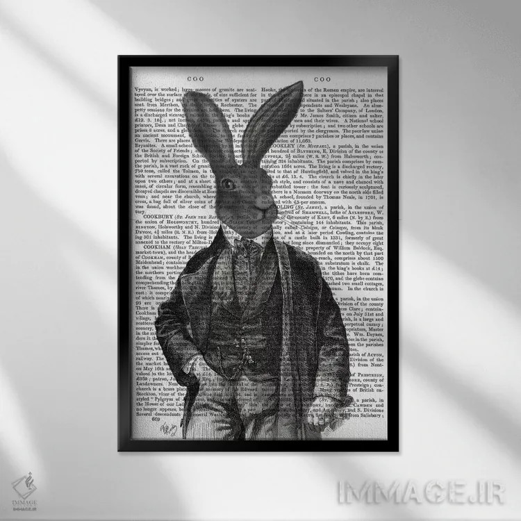 تابلو دکوراتیو آقای خرگوش ویکتوریایی ۱ اثر فب فانکی - نمای قابدار مشکی