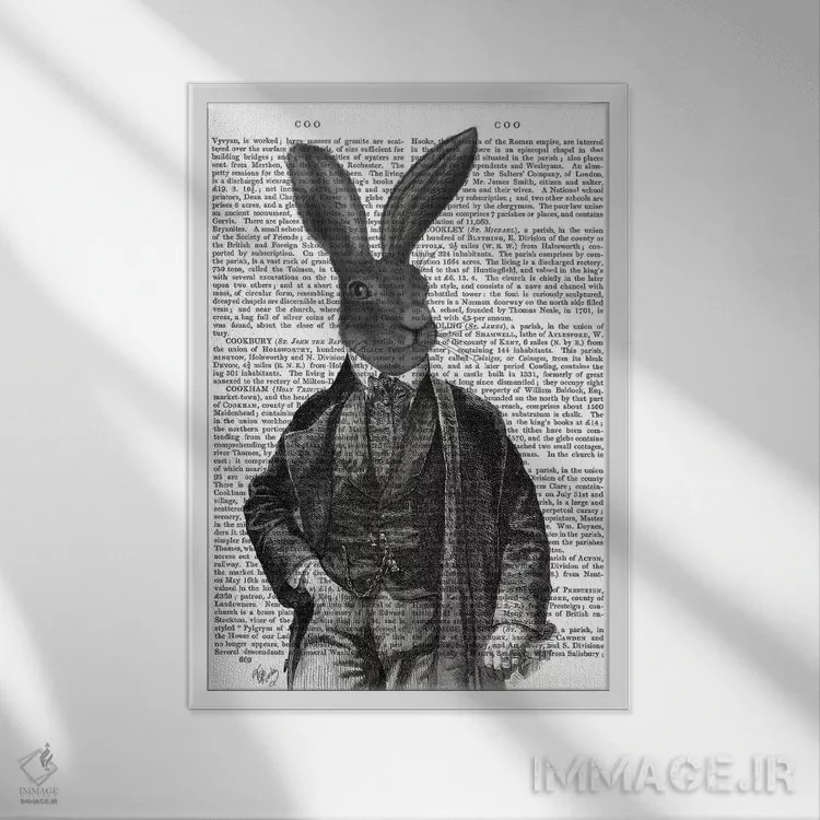 تابلو دکوراتیو آقای خرگوش ویکتوریایی ۱ اثر فب فانکی - نمای قابدار سفید