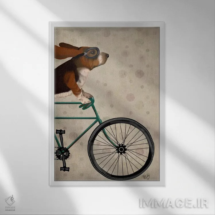 تابلو دکوراتیو بست هاوند دوچرخه سوار اثر فب فانکی - نمای قابدار سفید