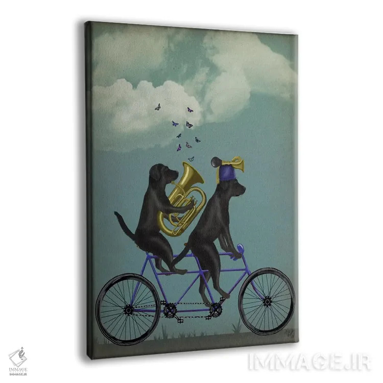 تابلو دکوراتیو لابرادور سیاه دوچرخه دونفره اثر فب فانکی - نمای پرسپکتیو محصول