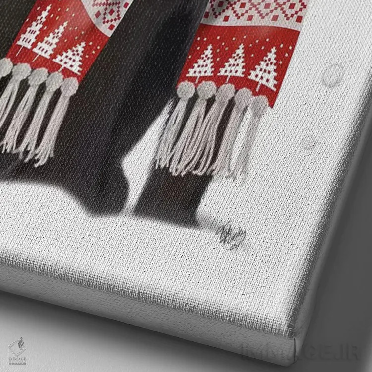 تابلو دکوراتیو گربه سیاه با شال قرمز اثر فب فانکی - نمای نزدیک بافت بوم