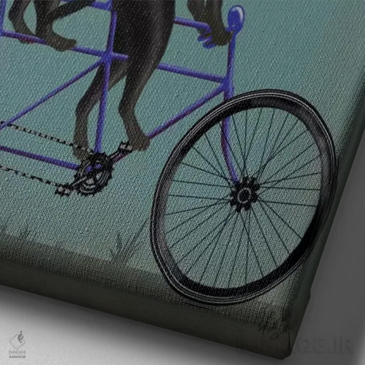 تابلو دکوراتیو لابرادور سیاه دوچرخه دونفره اثر فب فانکی - نمای نزدیک بافت بوم