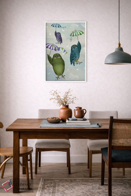 تابلو دکوراتیو جغدها با چتر ۲ اثر فب فانکی - D6W