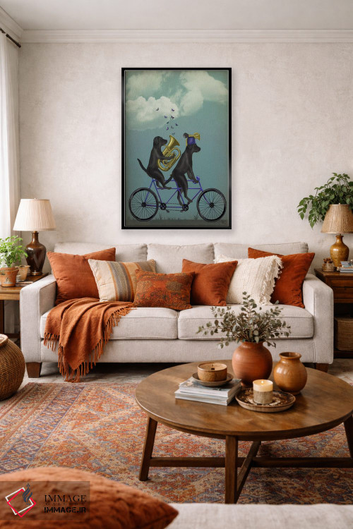 تابلو دکوراتیو لابرادور سیاه دوچرخه دونفره اثر فب فانکی - D4B
