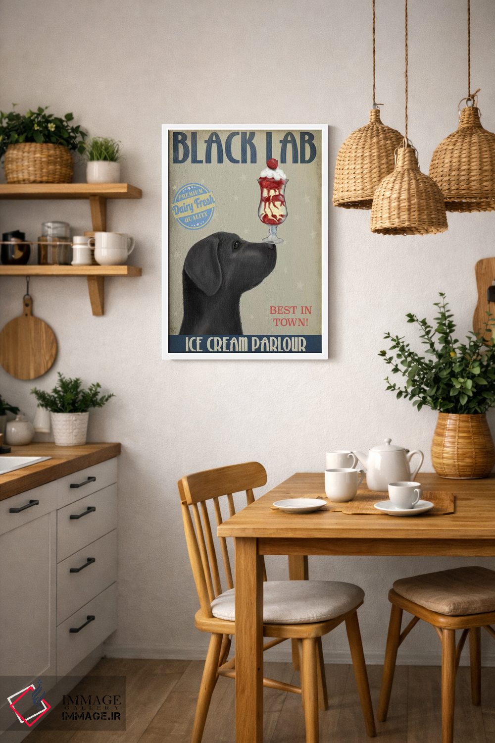 تابلو دکوراتیو لابرادور سیاه در بستنی فروشی اثر فب فانکی - D3W