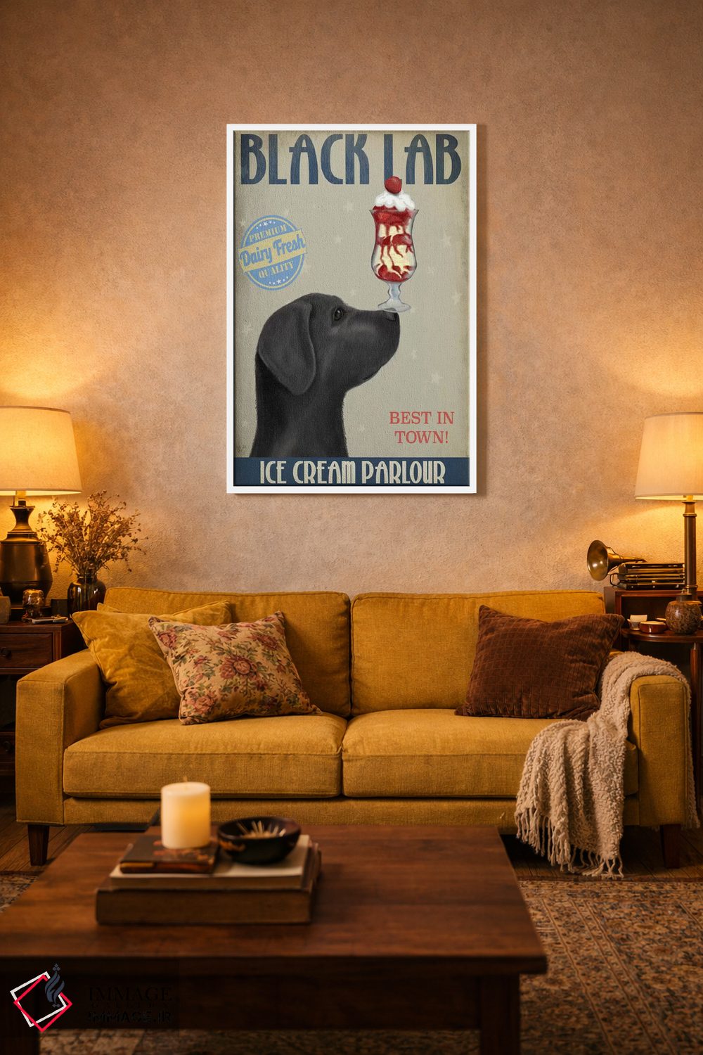 تابلو دکوراتیو لابرادور سیاه در بستنی فروشی اثر فب فانکی - D4W