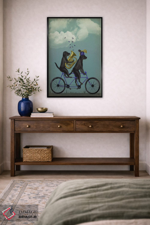 تابلو دکوراتیو لابرادور سیاه دوچرخه دونفره اثر فب فانکی - D5B