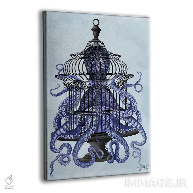 تابلو دکوراتیو اختاپوس آبی در قفس اثر فب فانکی - نمای پرسپکتیو محصول