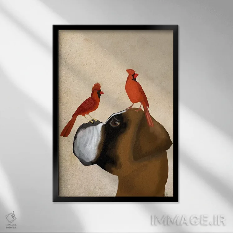 تابلو دکوراتیو بوکسر و کارباورال های قرمز اثر فب فانکی - نمای قابدار مشکی