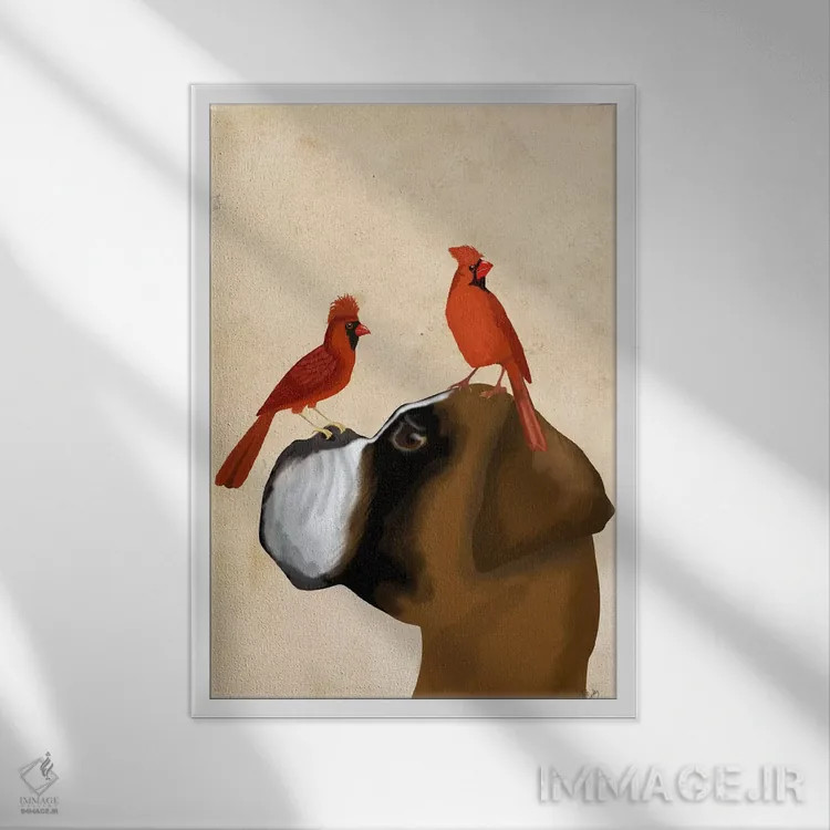 تابلو دکوراتیو بوکسر و کارباورال های قرمز اثر فب فانکی - نمای قابدار سفید