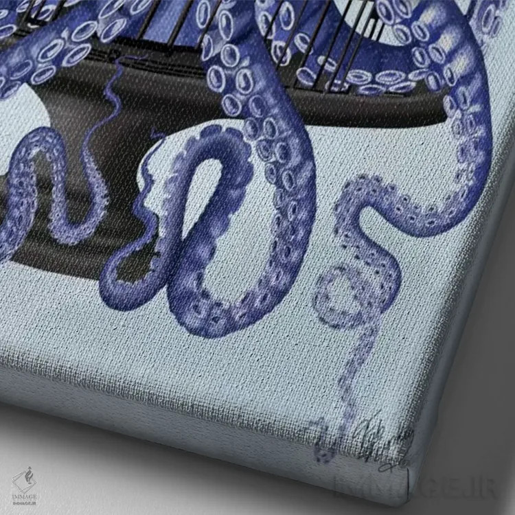 تابلو دکوراتیو اختاپوس آبی در قفس اثر فب فانکی - نمای نزدیک بافت بوم