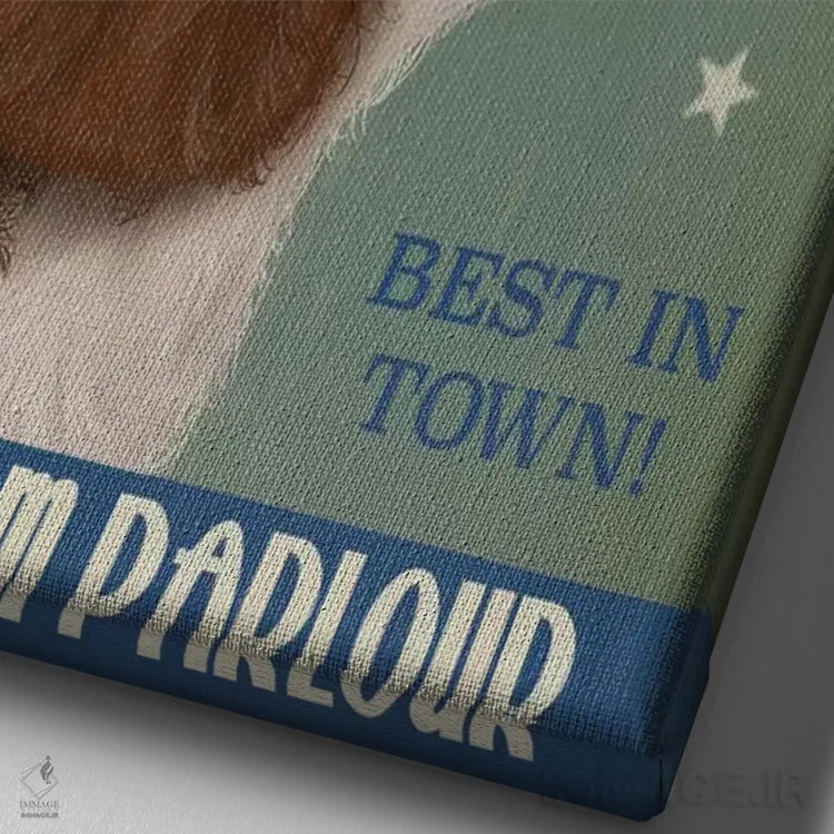 تابلو دکوراتیو کاولیر کینگ چارلز در بستنی فروشی اثر فب فانکی - نمای نزدیک بافت بوم