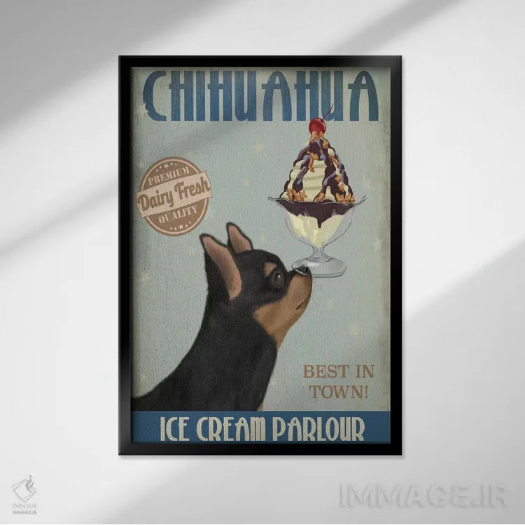 تابلو دکوراتیو چی واوا سیاه و زنجفیلی، بستنی اثر فب فانکی - نمای قابدار مشکی