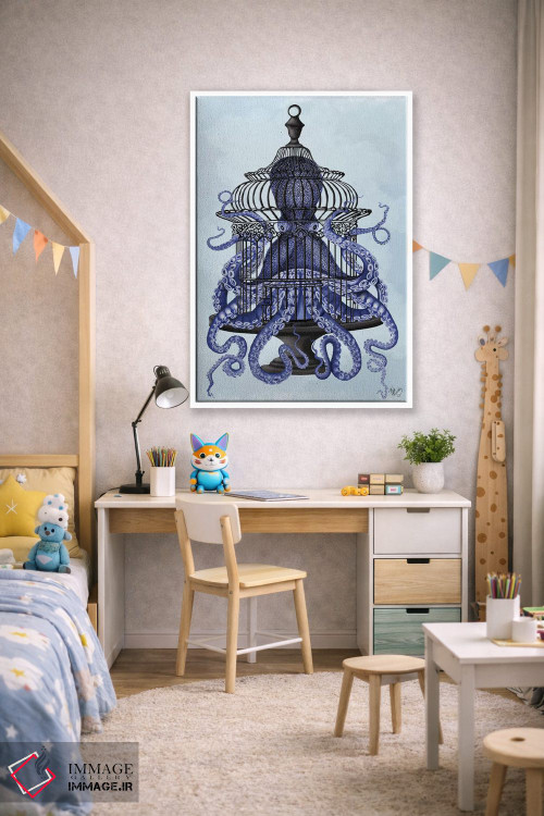 تابلو دکوراتیو اختاپوس آبی در قفس اثر فب فانکی - D1W