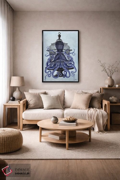 تابلو دکوراتیو اختاپوس آبی در قفس اثر فب فانکی - D4B