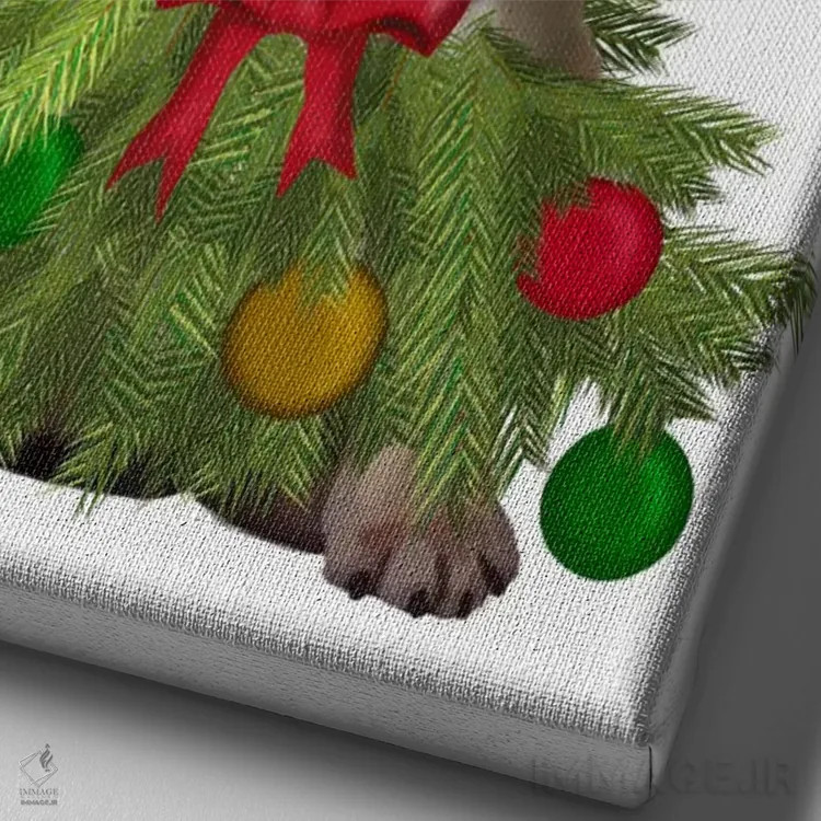 تابلو دکوراتیو بولداگ انگلیسی با لباس درخت کریسمس اثر فب فانکی - نمای نزدیک بافت بوم