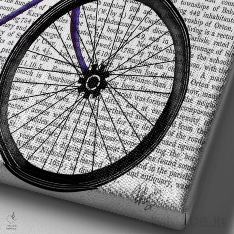 تابلو دکوراتیو بولداگ انگلیسی روی دوچرخه، پس زمینه چاپی اثر فب فانکی - نمای نزدیک بافت بوم