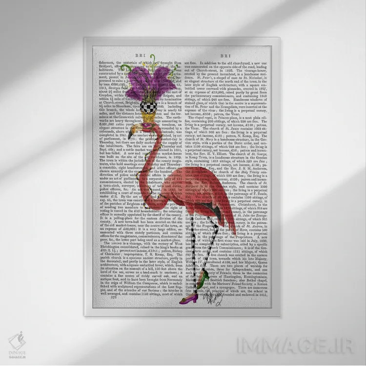 تابلو دکوراتیو فلامینگوی ماردی گرا اثر فب فانکی - نمای قابدار سفید