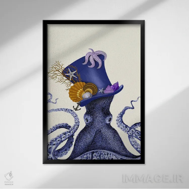 تابلو دکوراتیو اختاپوس با کلاه ملوانی اثر فب فانکی - نمای قابدار مشکی