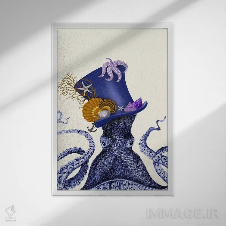 تابلو دکوراتیو اختاپوس با کلاه ملوانی اثر فب فانکی - نمای قابدار سفید