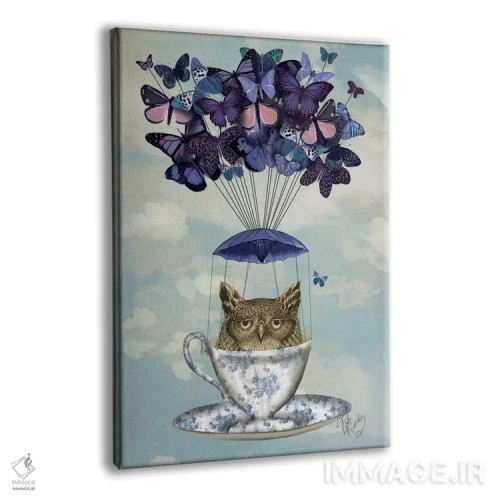 تابلو دکوراتیو جغد در فنجان چای اثر فب فانکی - نمای پرسپکتیو محصول