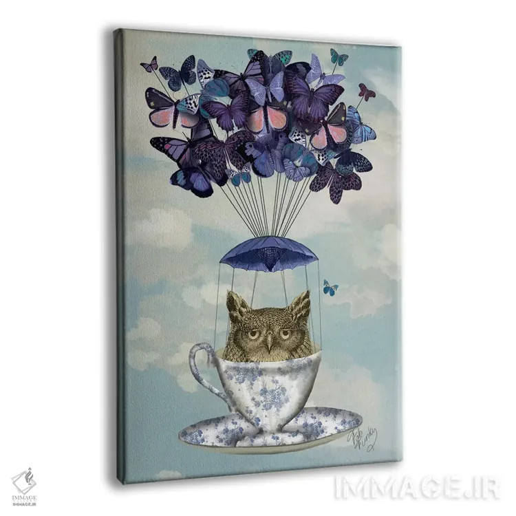 تابلو دکوراتیو جغد در فنجان چای اثر فب فانکی - نمای پرسپکتیو محصول