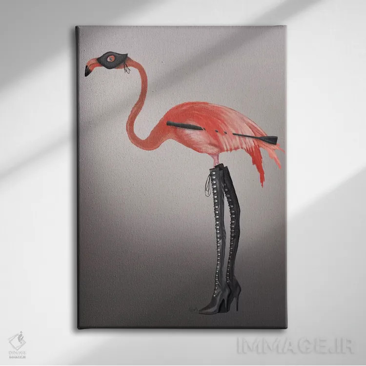 تابلو دکوراتیو فلامینگو با چکمه های خاص اثر فب فانکی - نمای روبهرو روی دیوار