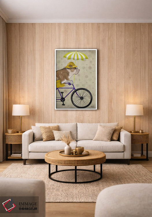 تابلو دکوراتیو بولداگ انگلیسی روی دوچرخه اثر فب فانکی - D1W