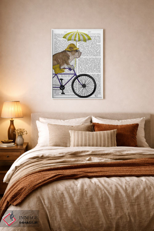 تابلو دکوراتیو بولداگ انگلیسی روی دوچرخه، پس زمینه چاپی اثر فب فانکی - D5W