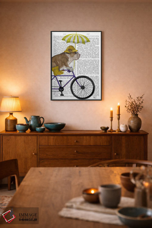 تابلو دکوراتیو بولداگ انگلیسی روی دوچرخه، پس زمینه چاپی اثر فب فانکی - D6B