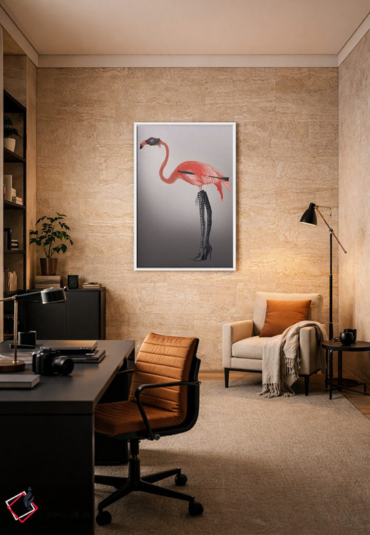 تابلو دکوراتیو فلامینگو با چکمه های خاص اثر فب فانکی - D5W