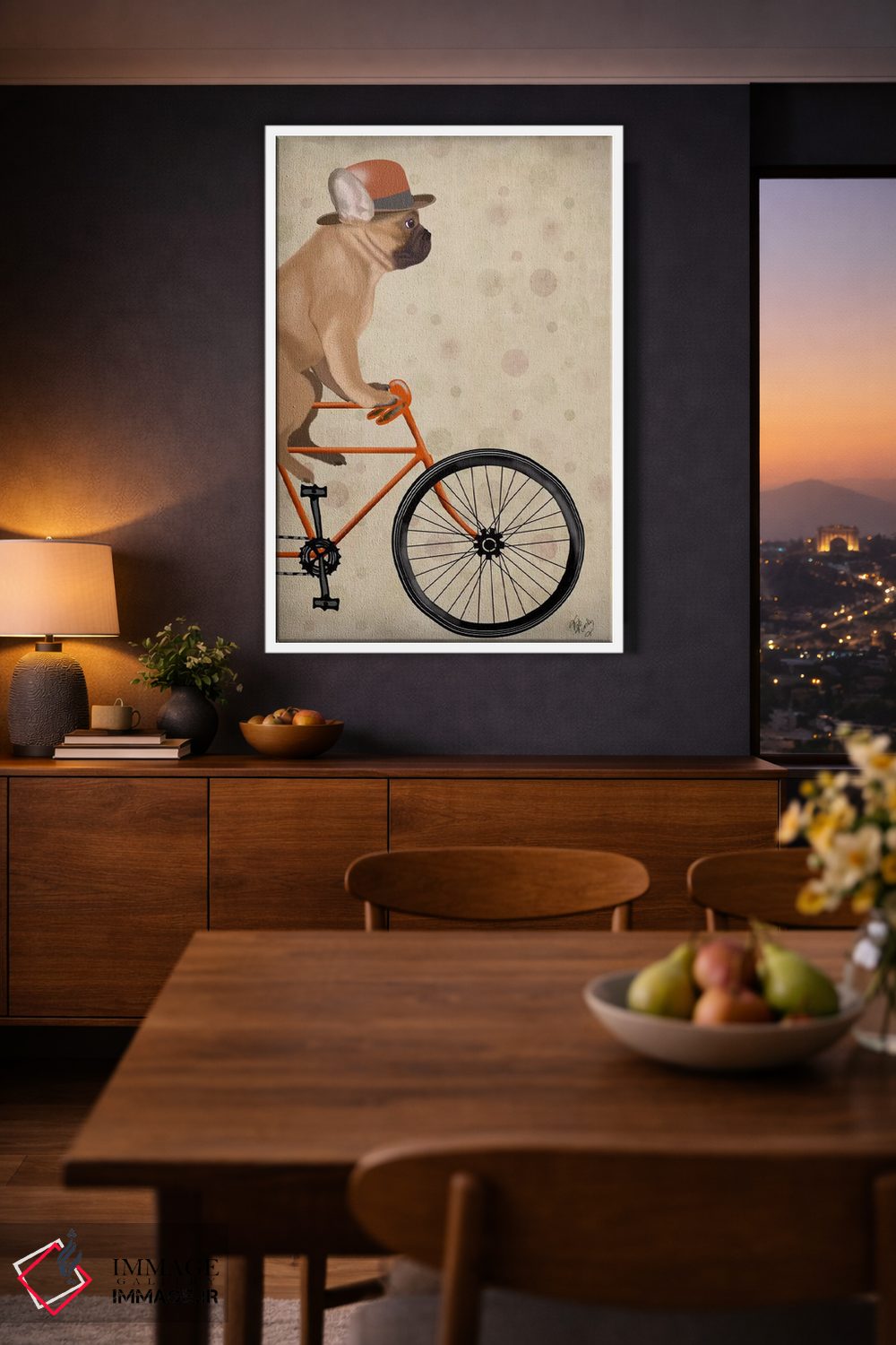 تابلو دکوراتیو بولداگ فرانسوی روی دوچرخه اثر فب فانکی - D3W