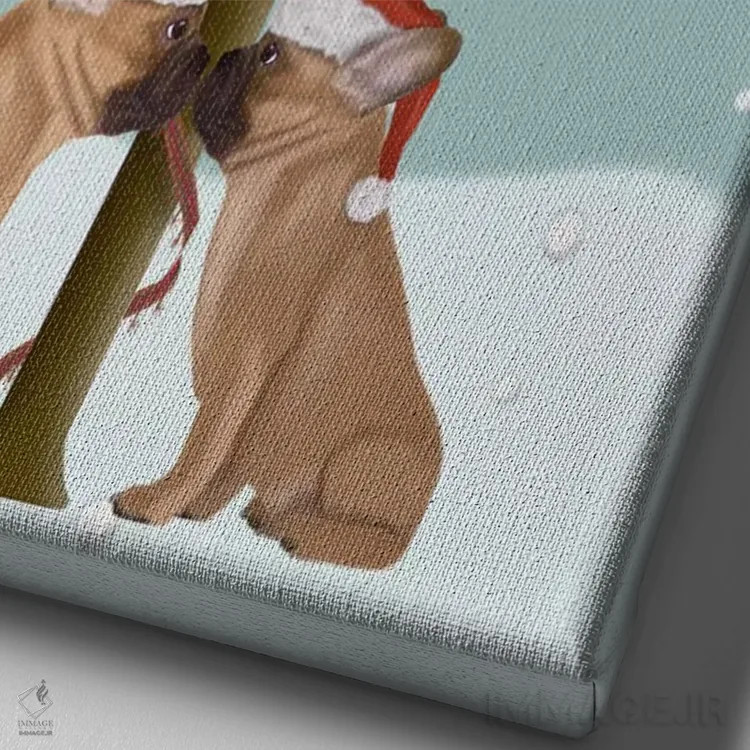 تابلو دکوراتیو بولداگ های فرانسوی و درخت کریسمس اثر فب فانکی - نمای نزدیک بافت بوم