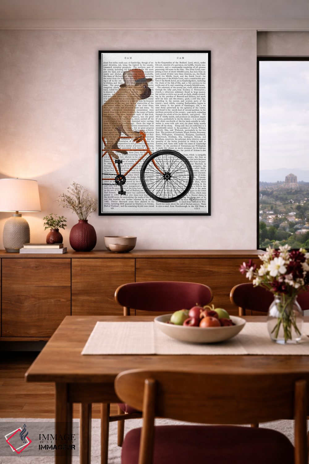 تابلو دکوراتیو بولداگ فرانسوی روی دوچرخه، پس زمینه چاپی اثر فب فانکی - D4B