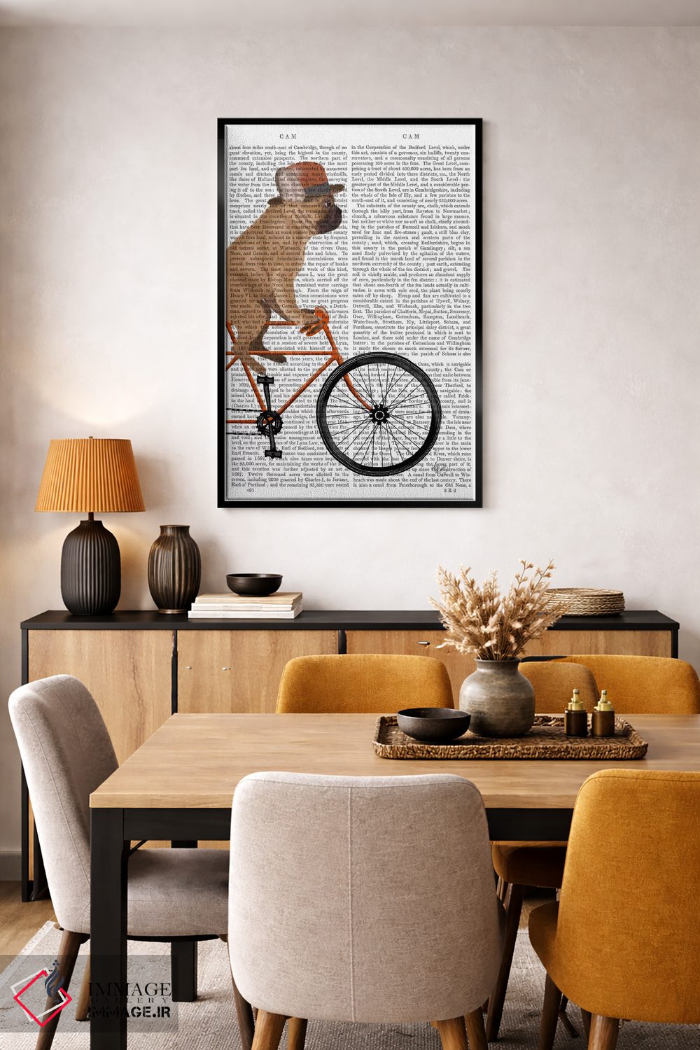 تابلو دکوراتیو بولداگ فرانسوی روی دوچرخه، پس زمینه چاپی اثر فب فانکی - D6B