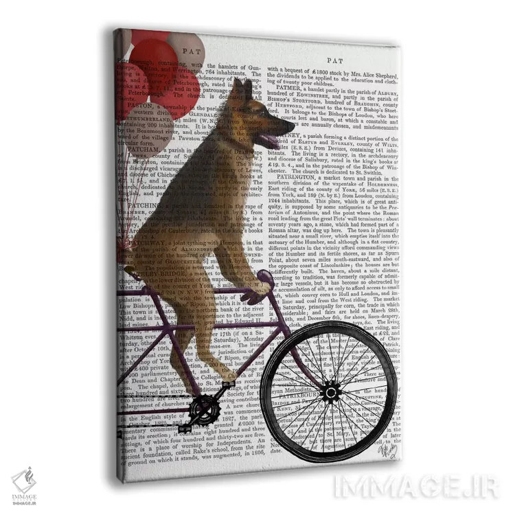 تابلو دکوراتیو ژرمن شپرد روی دوچرخه، پس زمینه چاپی اثر فب فانکی - نمای پرسپکتیو محصول