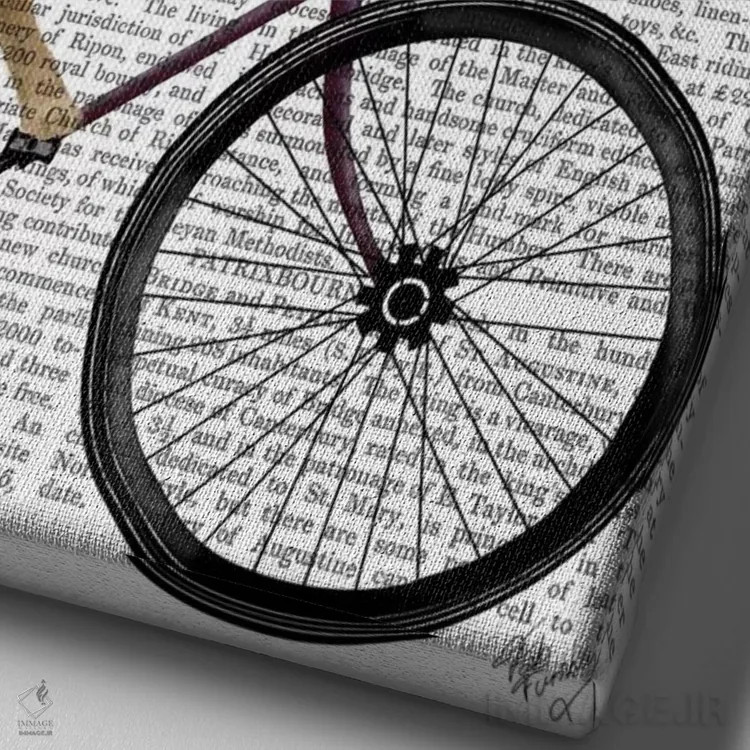 تابلو دکوراتیو ژرمن شپرد روی دوچرخه، پس زمینه چاپی اثر فب فانکی - نمای نزدیک بافت بوم