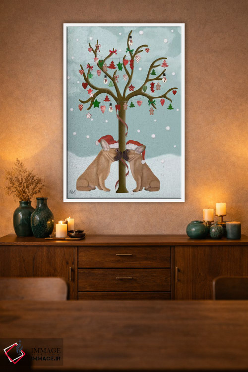 تابلو دکوراتیو بولداگ های فرانسوی و درخت کریسمس اثر فب فانکی - D1W