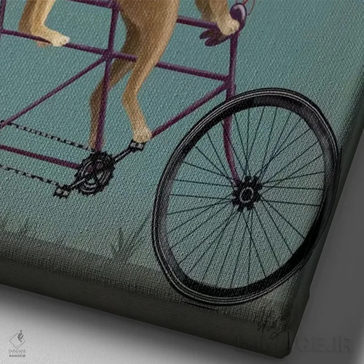تابلو دکوراتیو ژرمن شپرد روی دوچرخه دونفره اثر فب فانکی - نمای نزدیک بافت بوم