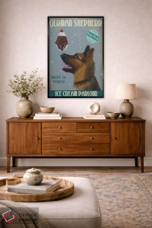 تابلو دکوراتیو ژرمن شپرد و بستنی اثر فب فانکی - D2B