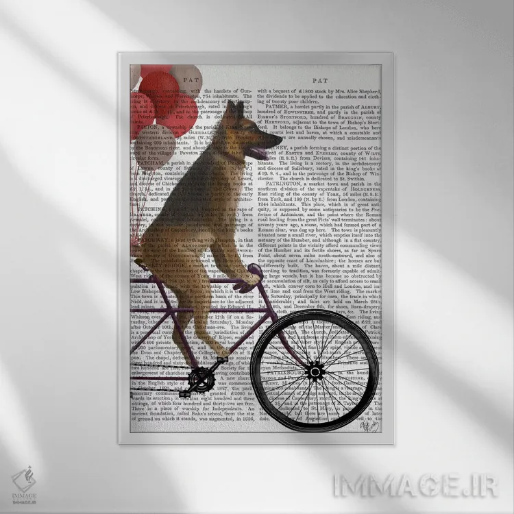 تابلو دکوراتیو ژرمن شپرد روی دوچرخه، پس زمینه چاپی اثر فب فانکی - نمای قابدار سفید