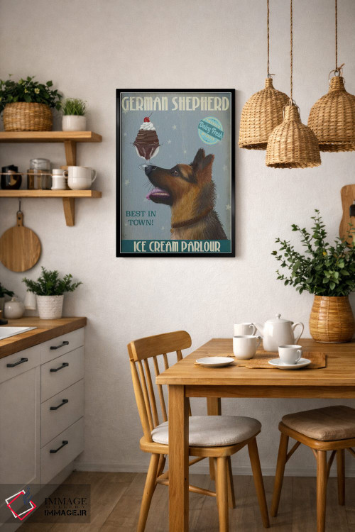 تابلو دکوراتیو ژرمن شپرد و بستنی اثر فب فانکی - D6B