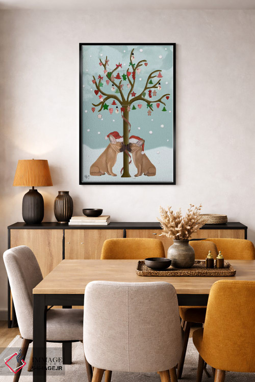 تابلو دکوراتیو بولداگ های فرانسوی و درخت کریسمس اثر فب فانکی - D5B