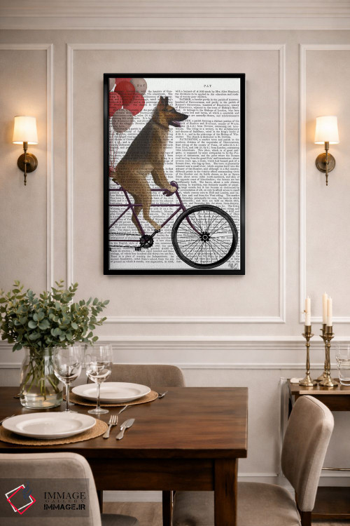 تابلو دکوراتیو ژرمن شپرد روی دوچرخه، پس زمینه چاپی اثر فب فانکی - D1B